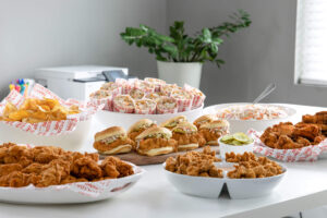 Halal office lunch catering — Crimson Coward Nashville hot chicken spread for teams